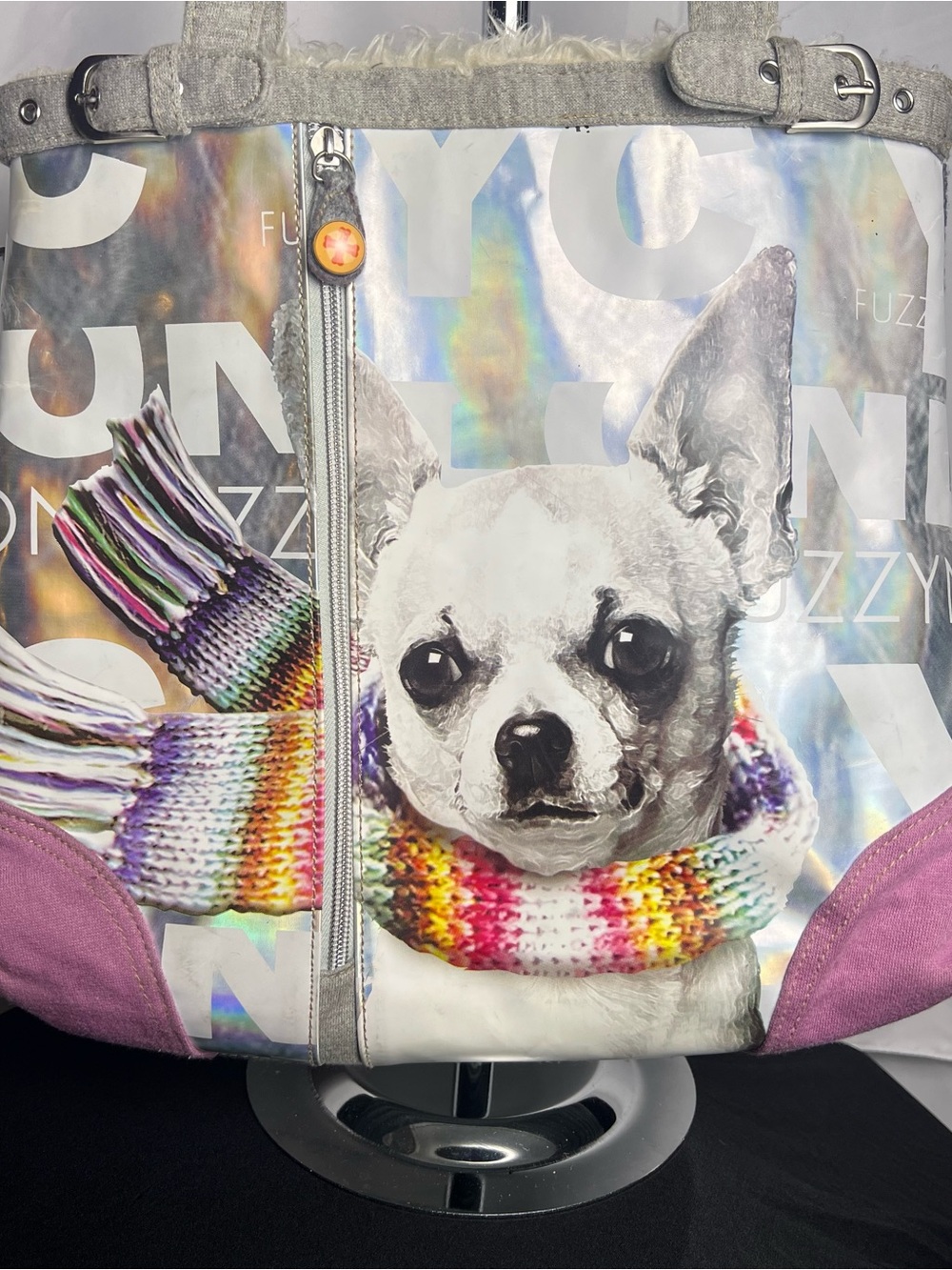 Fuzzy Nation Vintage Iridescent Chihuahua Tote Bag Y2K